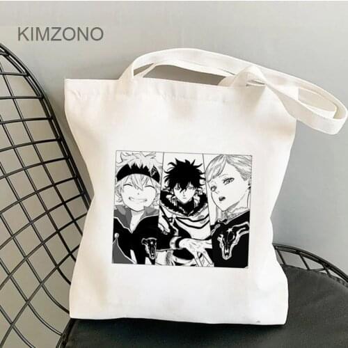 Black Clover shopping bag reusable shopper bolso eco shopping tote bag boodschappentas string bolsas reutilizables custom