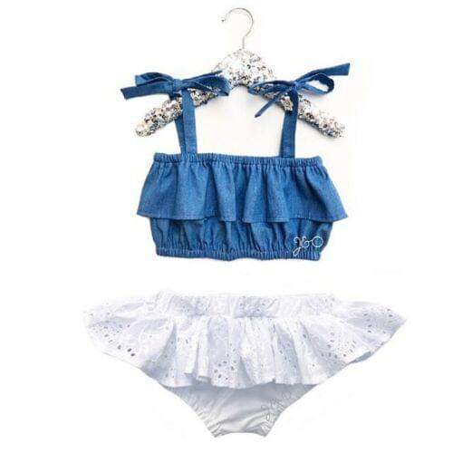 Toddler Girl Clothes Newborn Infant Baby Girl Sleeveless Denim Top Shorts Skirt Outfit Clothes