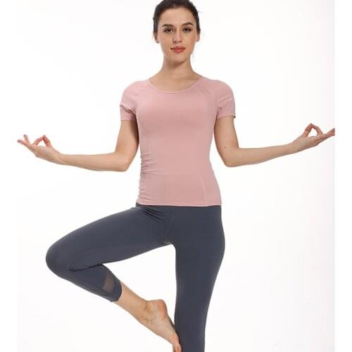 Solid Color Sport Shirts Hollow Back Women Workout Top High Elastic Gym Yoga Top Running Breathable Fashion Short Sleeve T-Shirt