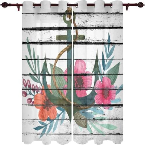 Modern Curtains Wood Grain Flower Anchor Baby Room Bedroom Creative Window Curtains Kitchen Living Room Terrace Valance Curtains