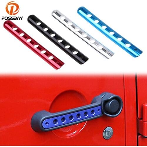POSSBAY Door Handle Inserts Front Rear Aluminum Grab Handle Cover Trim Silver/Red/Blue/Black for Jeep Wrangler 2007-2017