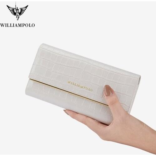 WILLIAMPOLO Womens Wallets Purses Leather Long Wallet Zip Hasp Phone Bag Money Coin Pocket Card Holder Female Wallet Purse