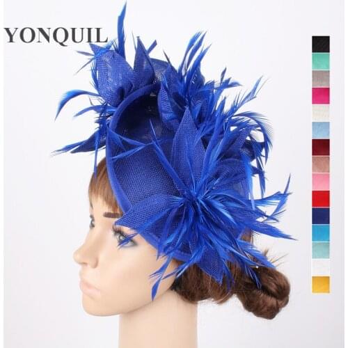 Royal Blue Women Fascinators Hats Sposa Party Wedding Hats Floral Fascinator With Feathers Headbands Accessories Or 16 Colors