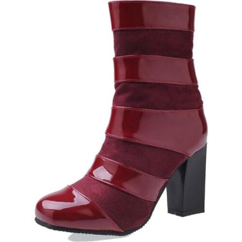 PQECFS Big size 32-47 high quality 2019 spring & autumn women mixed colors flock &PU high heels ankle boots 3 colors