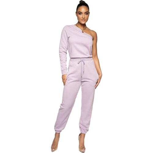 Pink Black Womens Two Piece Tracksuit One Shoulder Single Long Sleeve Hoodie and High Waist Drawstring Sweatpant Co Ord Suit