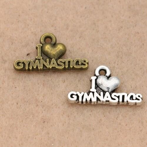 Antique Silver/Bronze Plated I Love Gymnastics Charm Pendant fit Bracelet Necklace Jewelry DIY Making Accessories 11x20mm 10pcs