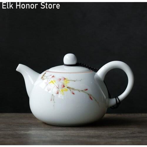 120ml Hand Painted Peach Blossom Teapots Small Single Xi Shi Ceramic Pot Strainers Teakettle Kung Fu Tea Set Hand Grasp Pot Gift