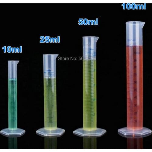 4pcs/set (10ml, 25ml, 50ml, 100ml) lab plastic Graduated Plastic Measuring Cylinder With White and Blue Double Scale Line