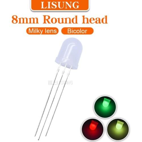 500pcs/Bag 8mm Led Round Diffuse Milky Lens Bicolor Universal Anode Cathode Yellow Red Green Two-color Diode Indicat