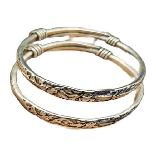 Chinas Old Tibet Silver Engraving Pattern Bracelet A Pair