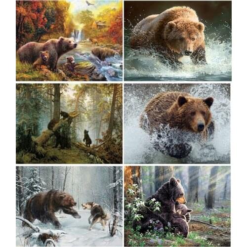 DIY Painting By Numbers Animal Bear Kit Coloring By Number Landscape Wall Art Picture Acrylic Canvas Paintings Home Decoration