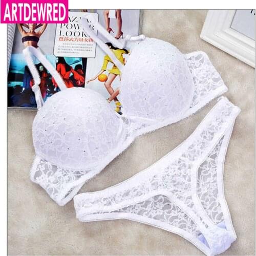 [Hot sales] New 2019 Lace Drill Bra Set Women Plus Size Push Up Underwear Set Bra And Thong Set 34 36 38 40 ABC Cup For Female