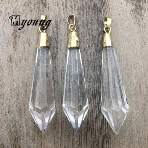 Faceted Glass Crystal Quartz Spike Point Pendant with Gold Cap For Necklaces Jewelry Making MY1990