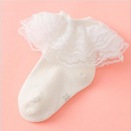 Cute Babys Princess Lace Socks Solid Color Soft Anklet with Pleated Ruffles for Infant Kid Little Girls 1-12 Years
