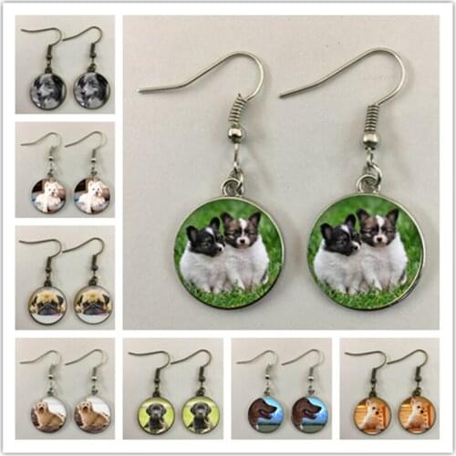 Fashion dog round glass ladies earrings series pendant earrings dog lovers creative gifts handmade fashion jewelry