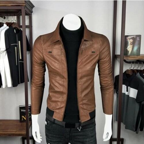 Lapel mens leather jacket slim motorcycle coat men jackets clothes personalized jaqueta de couro stage street fashion