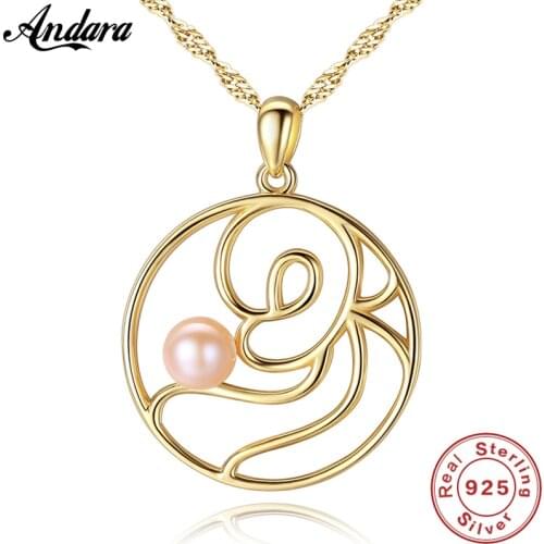 100% 925 Sterling Silver Natural Freshwater Pearl Necklace Pendant For Women Gold Jewelry Accessories