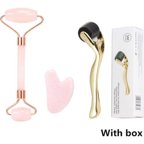 Natural Jade Roller Rose Quartz Roller Face-lift Massager Gouache Spatula Facial Massager Natural Jade Roller Skin Massage