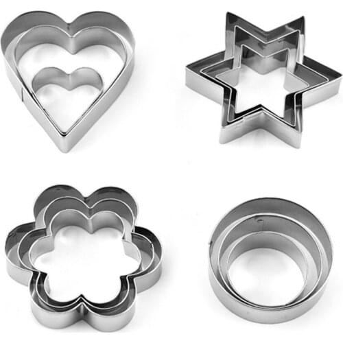 12Pcs Stainless Steel Basic Cookie Cutters Set, Biscuit Mould for DIY Fruit Cut Baking Cake Craft Pastry Bakeware Decoration