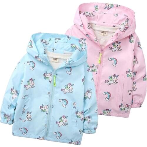 New 2021 Toddler Baby Girl Unicor Print Windbreaker For Boys Girls Jacket Children Trench Hoodies Coat Kids Waterproof Clothes