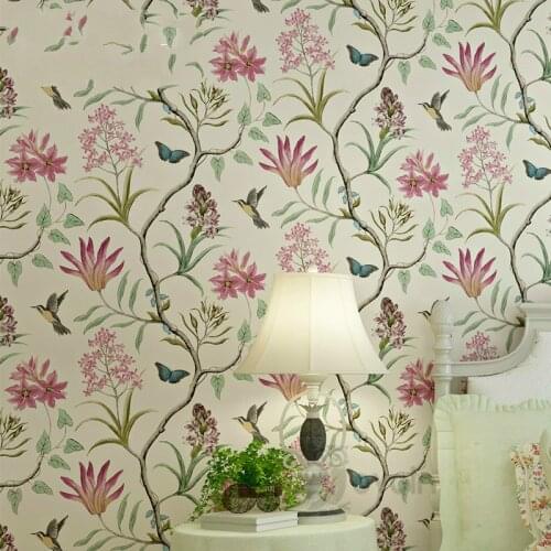 Chinoiserie wallpaper Bedroom Wall Covering modern Vintage Pink Floral Wallpaper Blue Tropical Butterfly Birds Flower Wall Paper