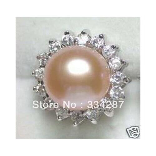 Charming womens pink freshwater pearl ring 8