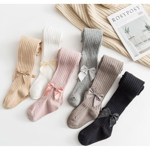0-6T Children Spring Autumn Winter Bowknot Tights Cotton Baby Girls Pantyhose Kids Infant Knitted Collant Tights girls pantyhose