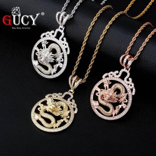 GUCY Animal Dragon Necklaces & Pendant 4mm Tennis Chain Bling Cubic Zircon Mens Hip Hop Necklace Jewelry