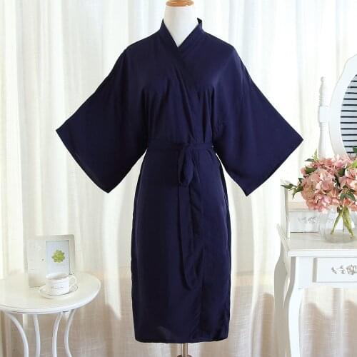 Sexy Navy Blue Sleepwear Lady Home Clothing Cotton Kimono Bathrobe Gown Long Soft Nightwear Intimate Lingerie Novelty Nightgown