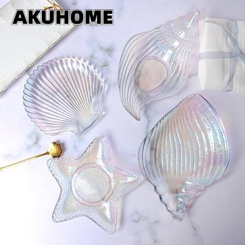 Ocean Series Clear Lead-free Crystal Glass Conch Shape Bowl Plate Phnom Penh Starfish Scallop Plate Snacks Salad Bowl