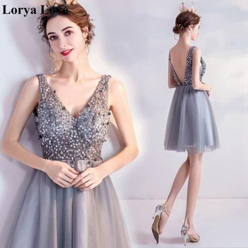 Gray Ceremony Graduation Dresses 2020 Short Prom Dresses Beading Cocktail Party Vestido De Gala Women Gown Robe Homecoming Dress