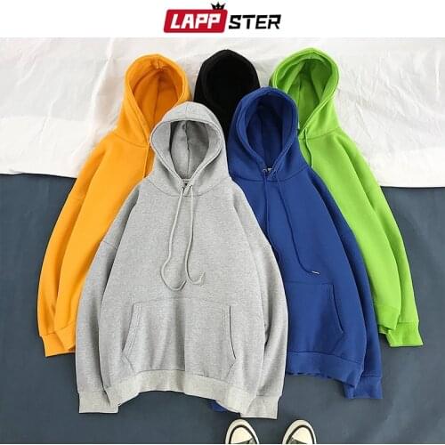 LAPPSTER Men Solid Harajuku Hooded Hoodies 2020 Thick Fleece Mens Korean Fashions Colorful Sweatshirts Couple Streetwear Hoodie
