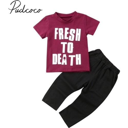 2018 Brand New Toddler Infant Child Kid Baby Boy Shortsleeve Tops T-shirt Long Pants 2Pcs Set Summer Outfits Letter Clothes 1-6T