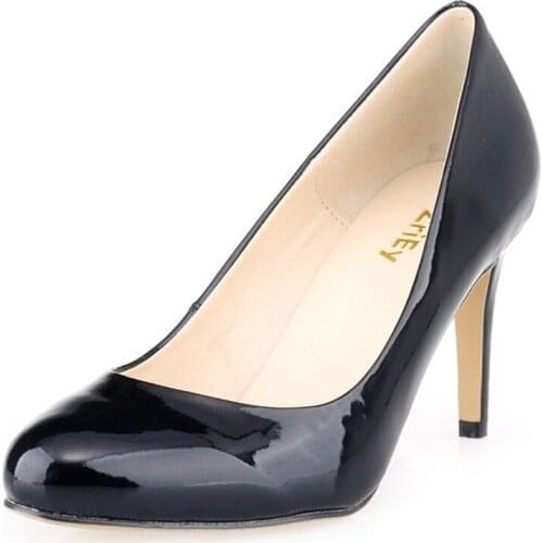Lady Women Patent Leather Fashion Mid High Heels Pointed Corset Work Work Court Platform Pumps Court Shoes Size 35-42