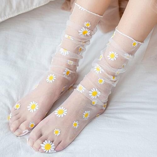Women Girls Small Daisy Tulle Socks 2020 Summer New Fashion Sweet Cute Transparent Yarn Sock Ultra-Thin Breathable Cool Socks