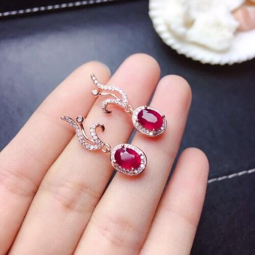 Elegant red ruby gemstone stud earrings women silver fine jewelry natural gem 925 sterling silver certificate good color gift