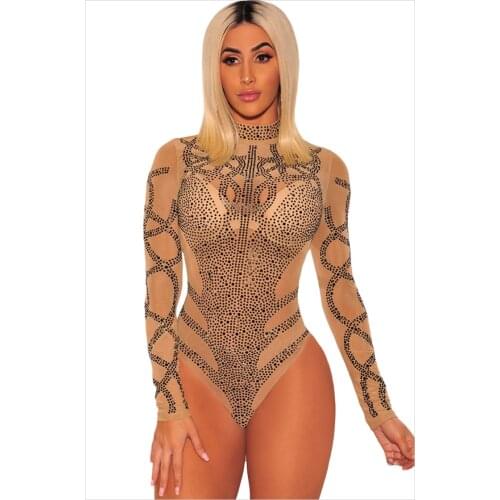 Women New Sexy See-through Leotard Bodysuit Sparkly Stones Jumpsuit Occident Bar DJ Singer Pole Dancing Dance Team Stage Costume