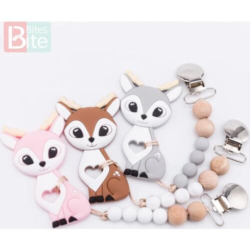 Bite Bites 1pc Baby Teether Silicone Pacifier Chain Deer Food Grade Silicone Beads Making Baby Goods BPA Free Teething For Teeth