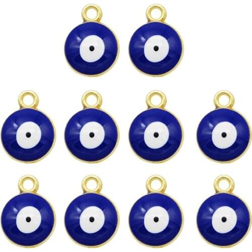 10 Pieces Single Hole Round Shape Evil Eye Charms Pendants Connectors Links for DIY Bracelet Necklace Jewelry