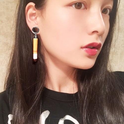 2pieces Stainless Steel Ear Plugs Tunnels Harajuku Style Retro Realistic Cigarette Butt Earrings Ear Reamer Funny Personality