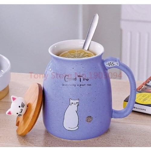 25pcs New sesame cat heat-resistant cup color cartoon with lid cup kitten milk coffee ceramic mug children cup office gifts