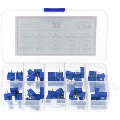 3386P Precision Adjustable Resistor Set, 10 types of resistance, 5 of each type, 50 in total