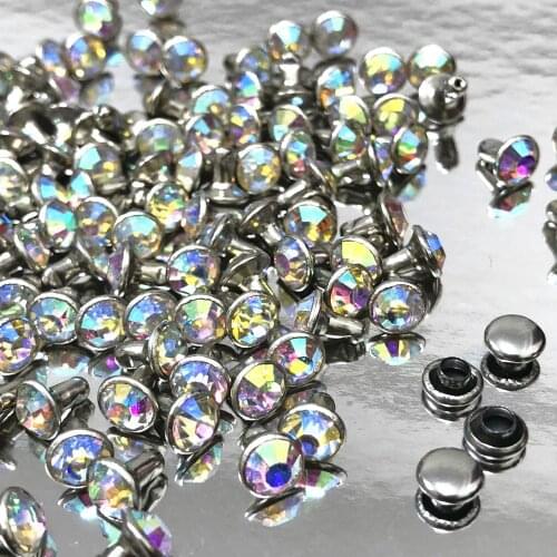 4MM 50Sets CZ++ White Clear AB Crystal AB Plated Rivets Silver Plated Studs Assorted Cabochon Rivets Fit for Leather-Craft