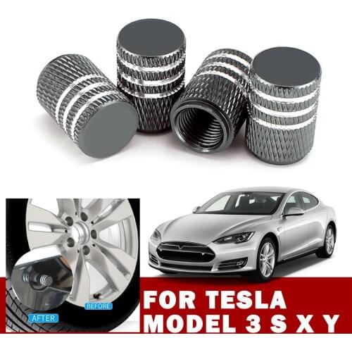 4Pcs/Set Car Tire Valve Stems Cap Aluminum Tire Wheel Stem Air Valve Caps Dustproof Caps for Tesla Model 3 S X Y Gray