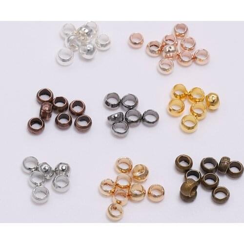 500Pcs/Lot 2/2.5/3mm Gold Color Antique Bronze Ball Plunger Bead Smooth Ball Crimps Beads for Jewelry Making Finding Accessory