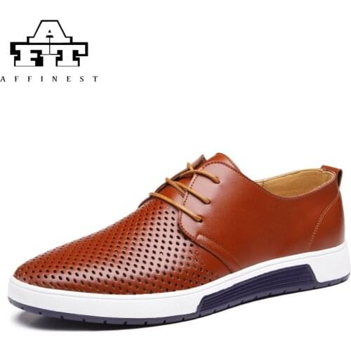 AFFINEST Summer Brand Running Men Shoes Flats Luxury Genuine Leather Shoes Man Breathing Holes Oxford Big Size Sport Shoes