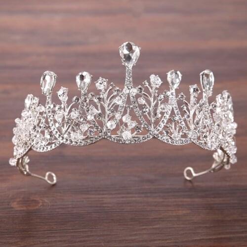 AiliBride Silver color Baroque Crystal Wedding Crown Diadema Bridal tiara Headpiece Prom Show Jewelry Wedding Hair Accessories