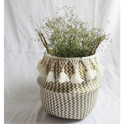 10 Color Bamboo Storage Baskets Seagrass Wicker Basket Garden Flower Pot Laundry Basket Container with White Tassel