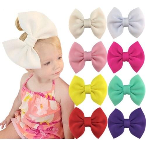 20Pcs/Lot 5.5Inch Waffle Fabric Hair Bow With Alligator Clips Solid Space Cotton Sweet Candy Color BB Barrettes Hair Accessories