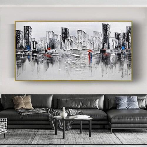 Free Shipping Hand Painted Couple Walking in the Rain Oil Painting Home Decoration Modern Abstract Acrylic Paintings no Framed